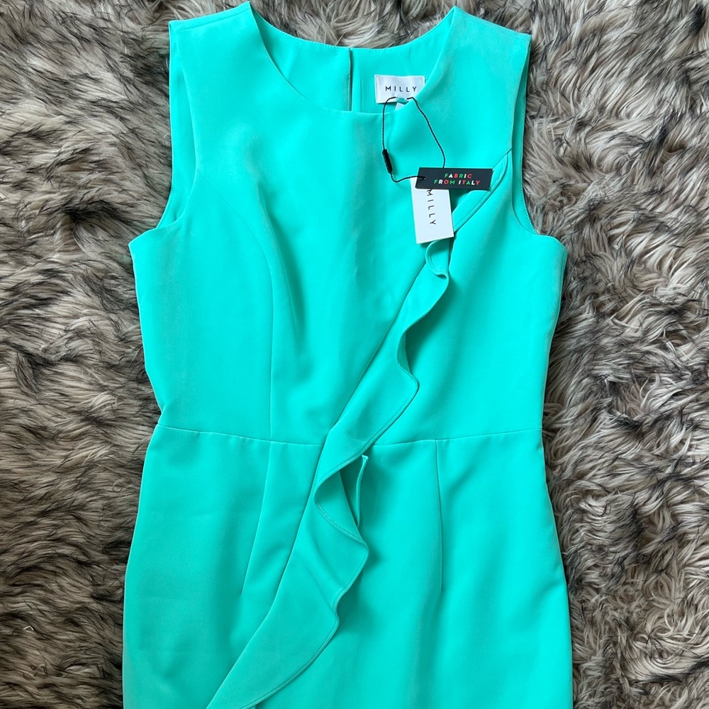 MILLY Mint Shift Dress with Ruffle